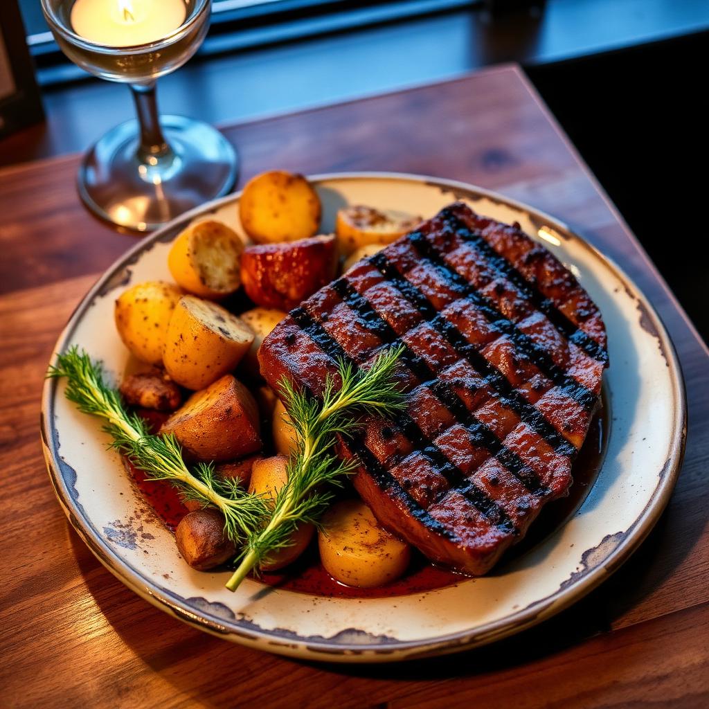 Bistecca con patate e cicoria